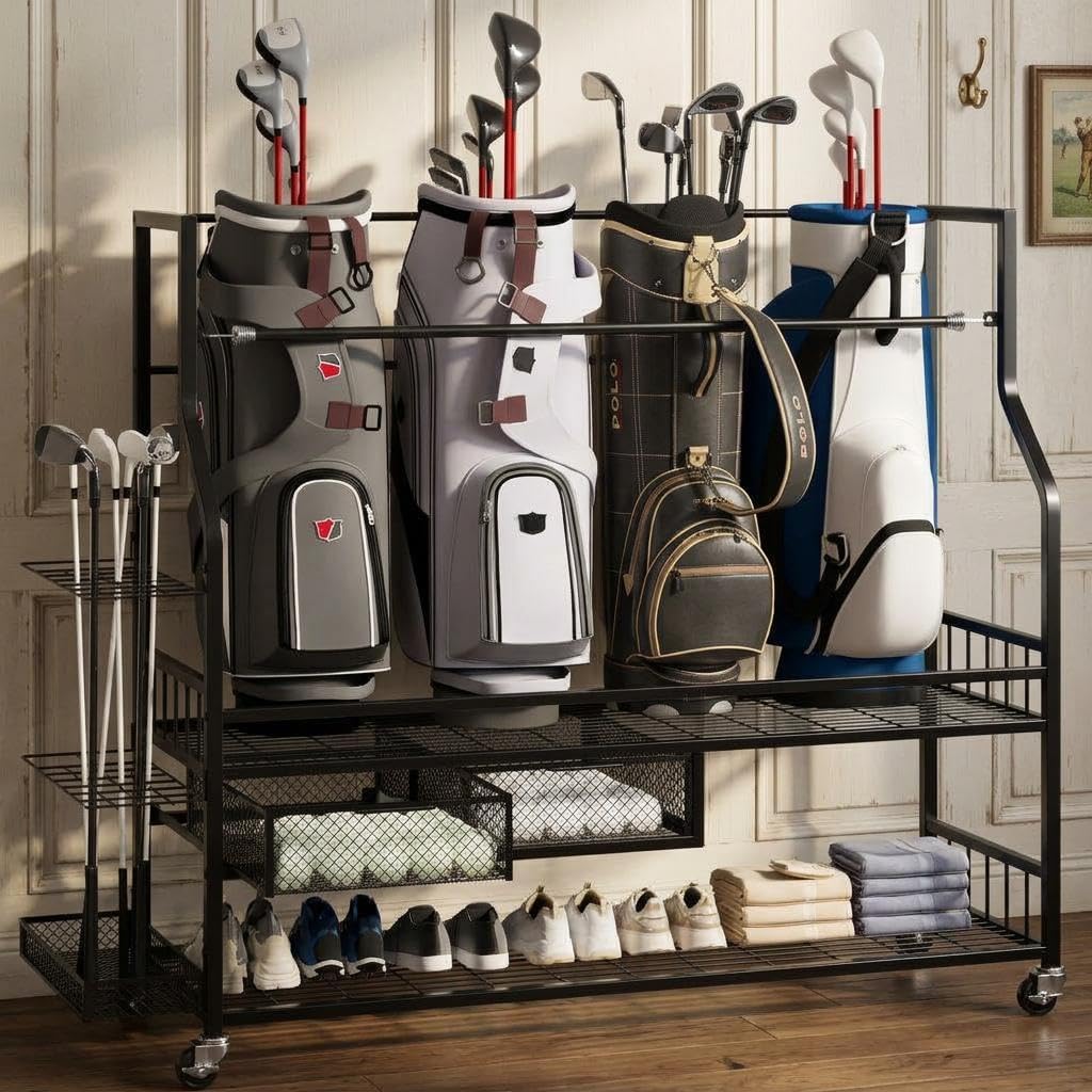 Golf Equipment Garage Organizer - Golf Bag Storage Garage Organizer Rack
